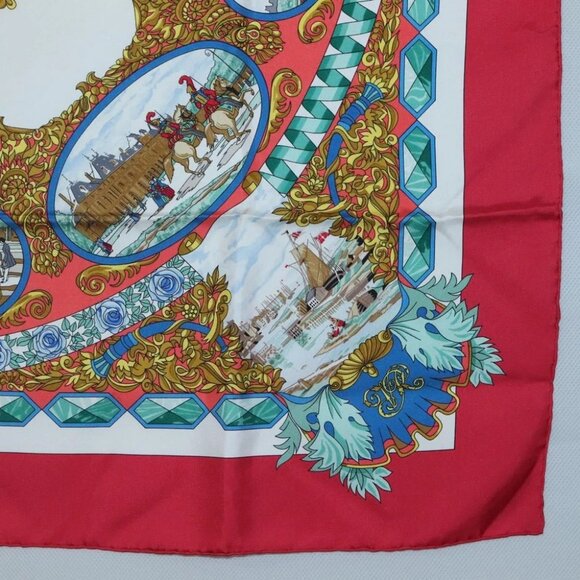 HERMES Carre 90 Scarf ""LENTENTE CORDIALE"" Silk Red White Auth - Picture 7 of 16